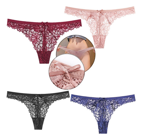 Calzones Encaje Sexis Dama Tangas De Hilo Mujer Bragas 4pcs