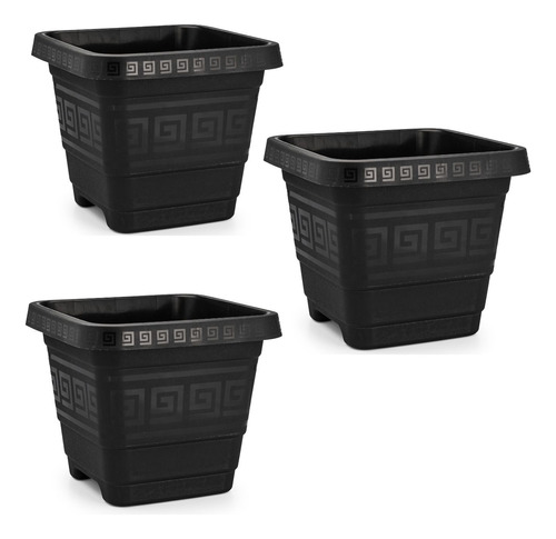 Kit 3 Vasos De Plantas 29l Extra Grande Preto Jardim Flores