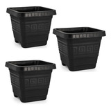 Kit 3 Vasos De Plantas 29l Extra Grande Preto Jardim Flores