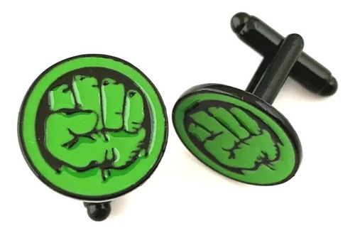 Gemelos Mancuernillas Diseño Hulk Negro Con Verde 