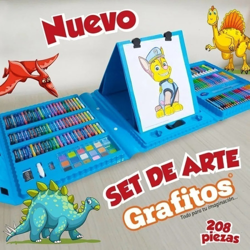 Set Arte Maleta X208 Piezas Caballete Crayon Acuarela Plumon