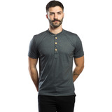 Camisa Henley Gola Padre Slim