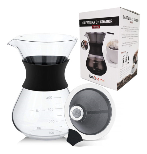 Cafeteira De Vidro Passador De Café Com Filtro Inox 400ml