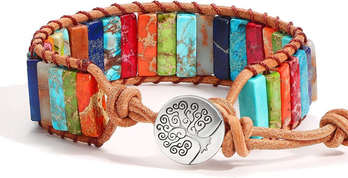 Pulseras De 7 Chakras Para Mujer, Hecha A Mano Con Piedra Cu