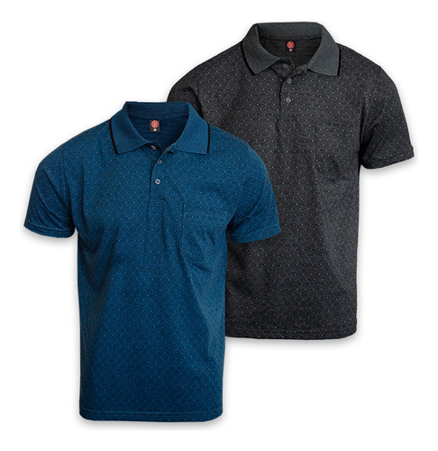 Camisa Polo Com Bolso Malha 50% Algodão 50% Poliéster Kit 2