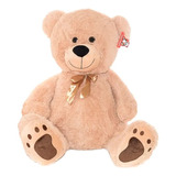 Oso De Peluche Sentado Mediano Con Moño 70cm Suave Rex Color Marrón Claro