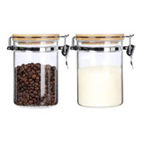 Combo 2 Pote 750ml Hermetico Vidro Tampa De Bambu Trava Inox