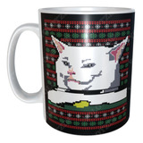 Taza Navideña Con Cajita De Regalo Meme Gato Y Mujer  M46