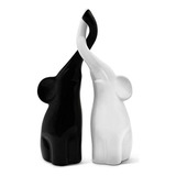 Amorosa Pareja De Elefantes En Blanco Y Negro - Escultura De