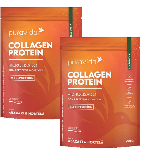 Kit 2x Collagen Verisol - Colágeno Puravida - 450g Cada Sabor Abacaxi Com Hortelã