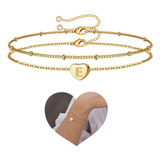 Pulseras En Oro 18k Con 26 Inicial Alfabeto Para Mujer 2pcs