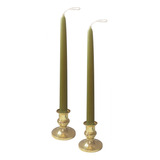 2 Pack Vela Verde Olivo Larga 25.5cm Con Candelabro Dorado