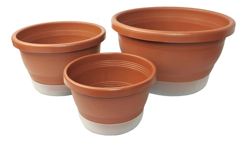 Kit Jardim 3 Vasos De Plantas Cuia C/ Prato E Manta Drenagem