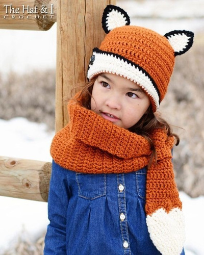 Set Fox Zorro Gorro Y Bufanda Tejido Crochet 