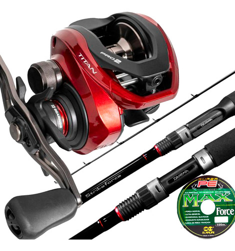  Carretilha Titan Pro2 + Vara Daiwa Strike Force + Linha 