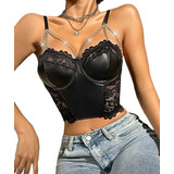 Corset Bustier Top Negro Sexy Encaje Cadenas Importado Shein