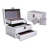 Elegante Caja Organizadora De Joyas De Madera De 3 Capas Con