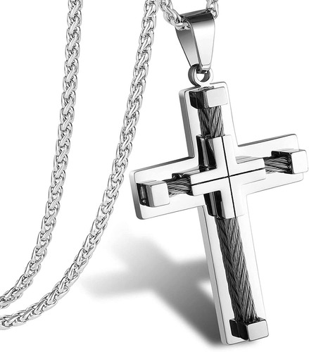 Collar De Cruz Grande Para Hombre, Cadena De Cruz Cristiana 