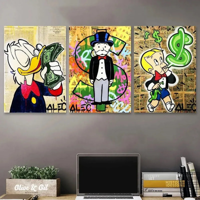 3 Cuadro Decorativo Alec Monopoly Rico Mc Pato Textura Dolar | Meses sin interés