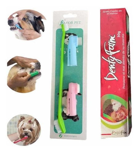 Crema Dental Perros Gatos Mascotas+ Kit Cepillos De Dientes