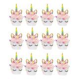 Set 12 Toppers Con Envoltorios Para Cupcake De Unicornio