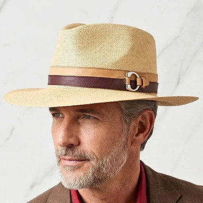 Sombrero Panamá Fino Habana Paja Toquilla Banda Piel Genuina Beige 55cm | Meses sin interés
