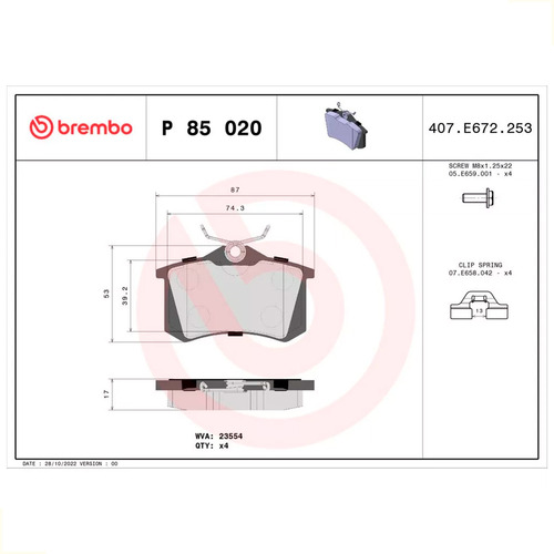 Pastilla Freno Traseras Vw Scirocco 137 138 2.0 Tsi Brembo Foto 2