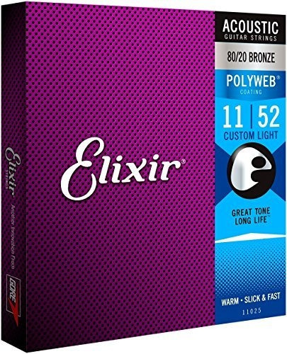 Cuerdas Elixir De Guitarra Acustica De Bronce 80/20 Con Reve