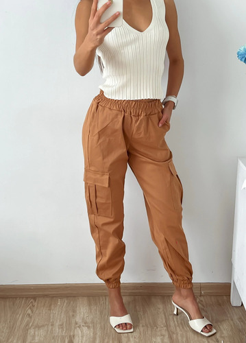 Pantalón Cargo De Gabardina De Mujer