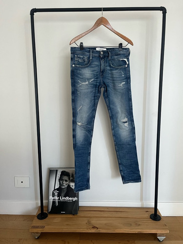 Jeans Replay Azul Estilo Roturas Talle M No Etiqueta Negra 