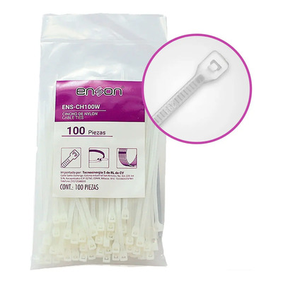 Cincho Plástico 10cm Blanco 100 Piezas Ens-ch100w Enson