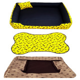 Cama Para Cachorro Grande Gg 95x95 Cm + Tapete E Capa Extra Cor Cama Amarela+ Capa Marrom