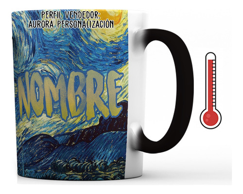 Mug Mágico Con Nombre Noche Estrellada Van Gogh Arte Pintura