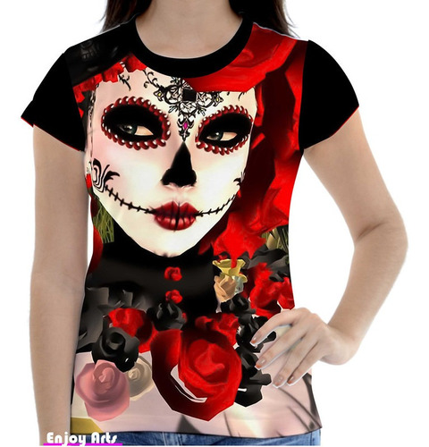 Camiseta Camisa Feminina Babylook Katrina Caveira Mexicana