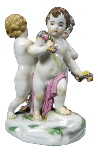 Antigua Figura Con Infantes Porcelana Alemana Meissen