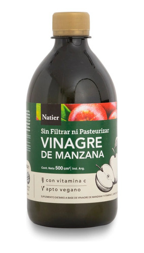 Natier Vinagre De Manzana 500 Ml Con Vitamina C Apto Vegano