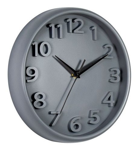 Reloj Moderno Cocina Living Gris 26cm Redondo Relieve Deco