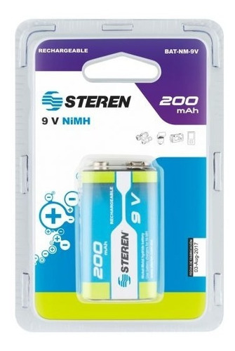 Batería Steren Recargable 9v Nimh 200 Mah Bat-nm-9v Se