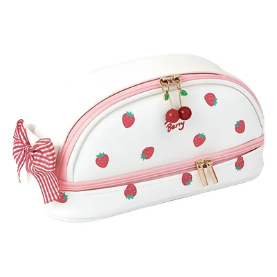 Estuche De Lápices A Con Estampado De Fresas De Gran Capacidad De Doble Capa