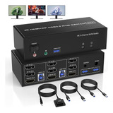 Usb 3.0 Hdmi + 2 Displayport Kvm Switch 3 Monitores 2 Ordena