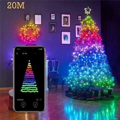 Cadena De Luces Led De Navidad App Control Remoto 20m