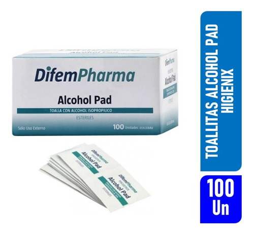 Toallitas Alcohol Difem Higienix Pad Caja 100 Unidades