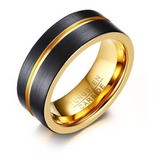 Anel Masculino Homem Tungstênio 8 Mm Preto Fosco Ouro 18k