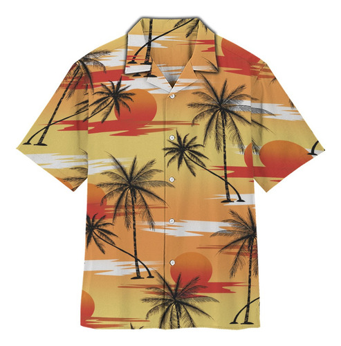 Camisa Hawaiana For Hombre Tropical Sunset, Camisa De Veran