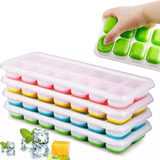 2 Formas De Gelo Cubo C Tampa Rígida Flexível Fundo Silicone Cor Amarelo E Verde Cores Rosa E Rosa