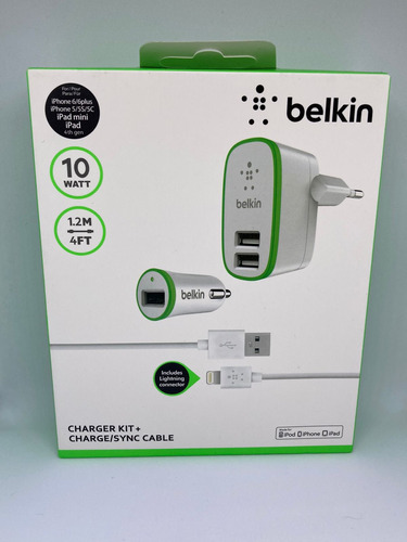 Kit Carregador Belkin 10w - Fonte, Veicular Para iPhone