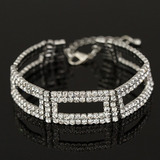 Linda Pulseira Bracelete Prateada Strass Festa Luxo