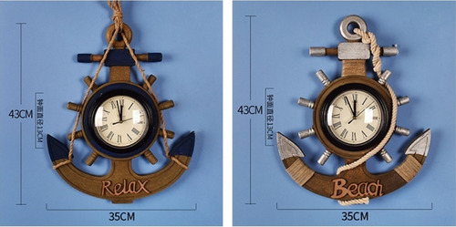Relógio De Parede Âncora Decorativo De Madeira 35x43cm