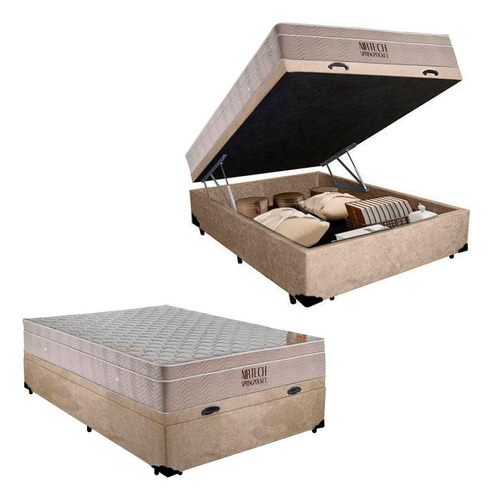 Cama Box Baú Colchão Ortobom 69x138x188 Suede Bege