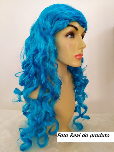 Peruca Longa Azul Turquesa Ondulada  Festas Cosplay Luxo